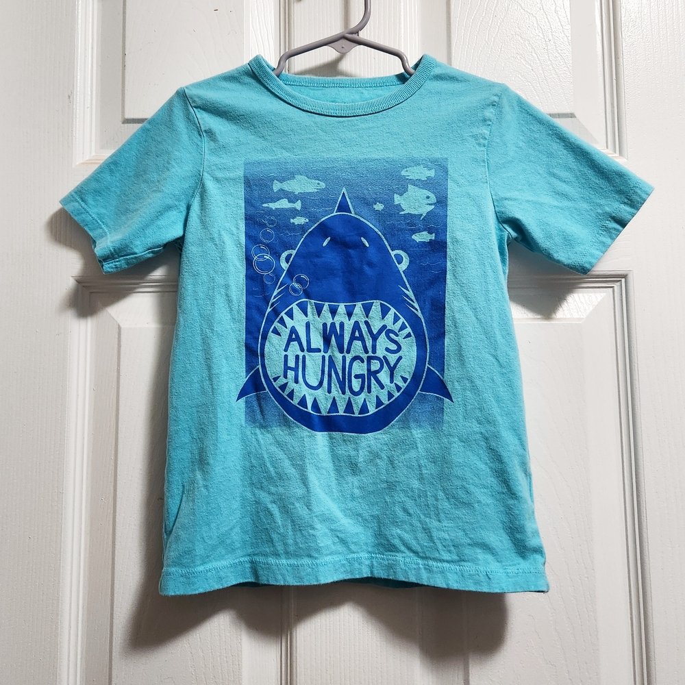Kids "Always Hungry" Blue Shark Short Sleeve T-Shirt Youth Graphic Tee